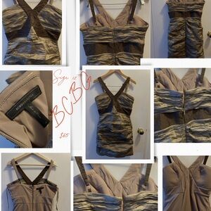 BCBG Striped Brown and Cream Dress